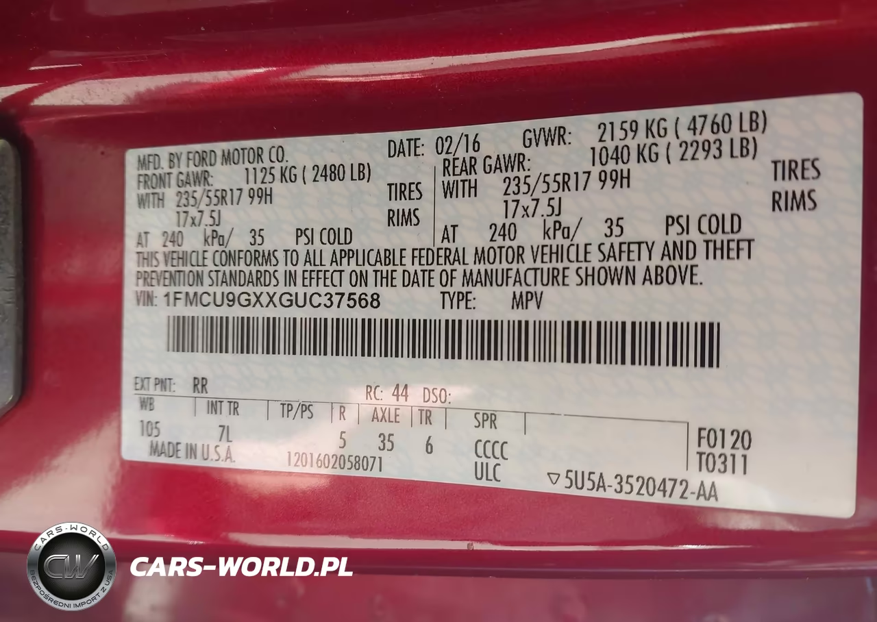 2016 Ford Escape Se VIN:1FMCU9GXXGUC37568 - 9