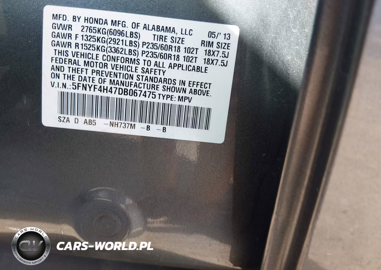 2013 Honda Pilot Ex VIN:5FNYF4H47DB067475 - 9