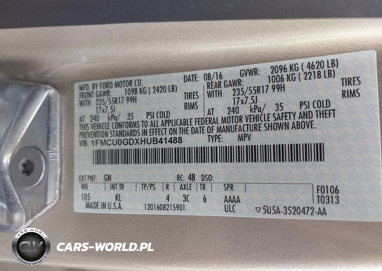 2017 Ford Escape Se VIN:1FMCU0GDXHUB41488 - 9