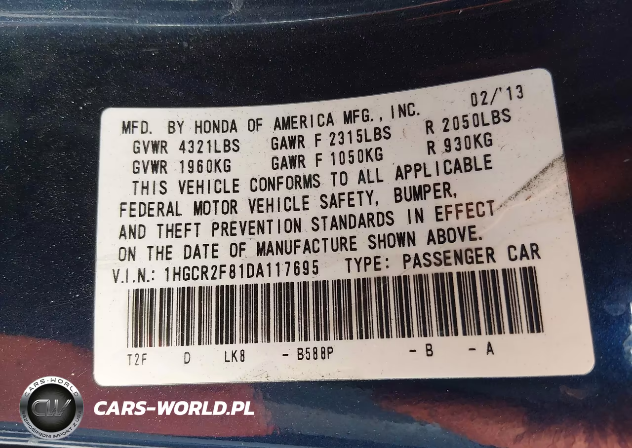 2013 Honda Accord Ex-L VIN:1HGCR2F81DA117695 - 9