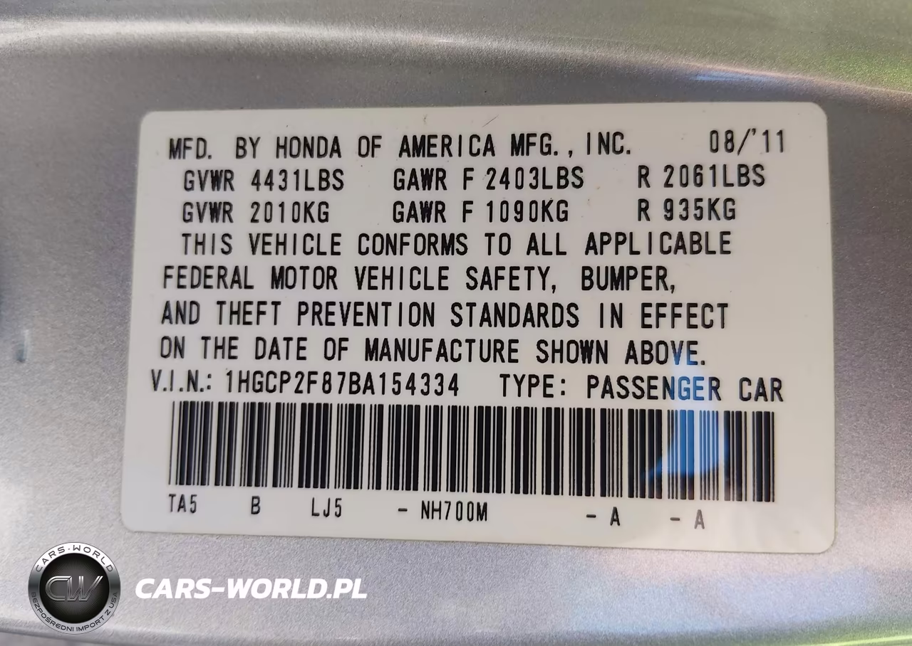 2011 Honda Accord 2.4 Ex-L VIN:1HGCP2F87BA154334 - 9