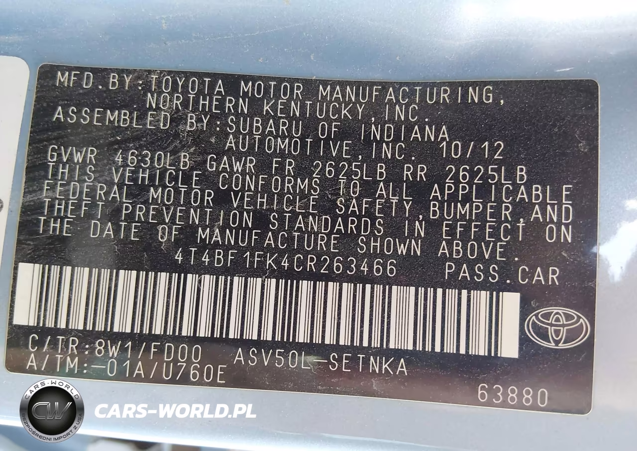 2012 Toyota Camry Le VIN:4T4BF1FK4CR263466 - 9