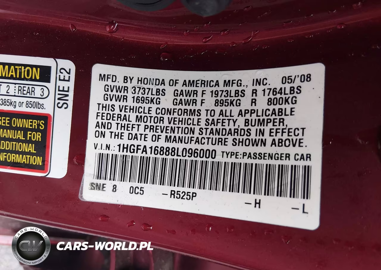 2008 Honda Civic Ex VIN:1HGFA16888L096000 - 9