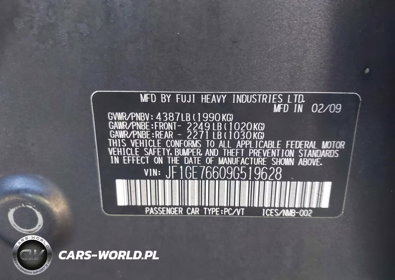 2009 Subaru Impreza Wrx VIN:JF1GE76609G519628 - 9