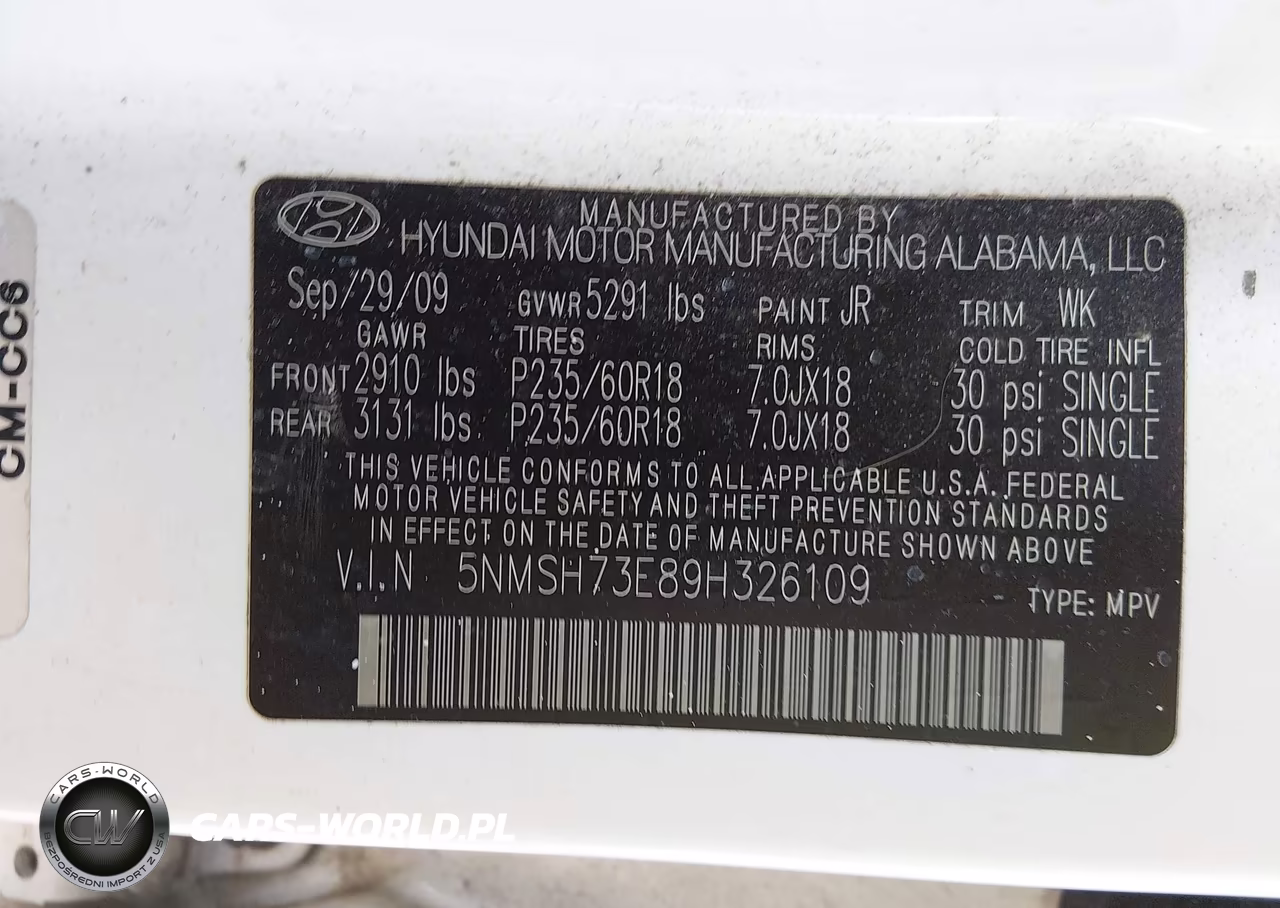 2009 Hyundai Santa Fe Limited VIN:5NMSH73E89H326109 - 9
