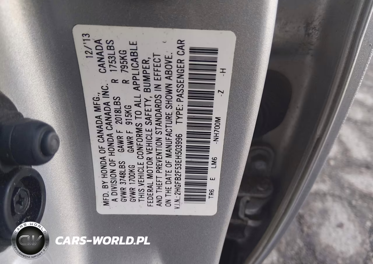 2014 Honda Civic Lx VIN:2HGFB2F53EH503996 - 9