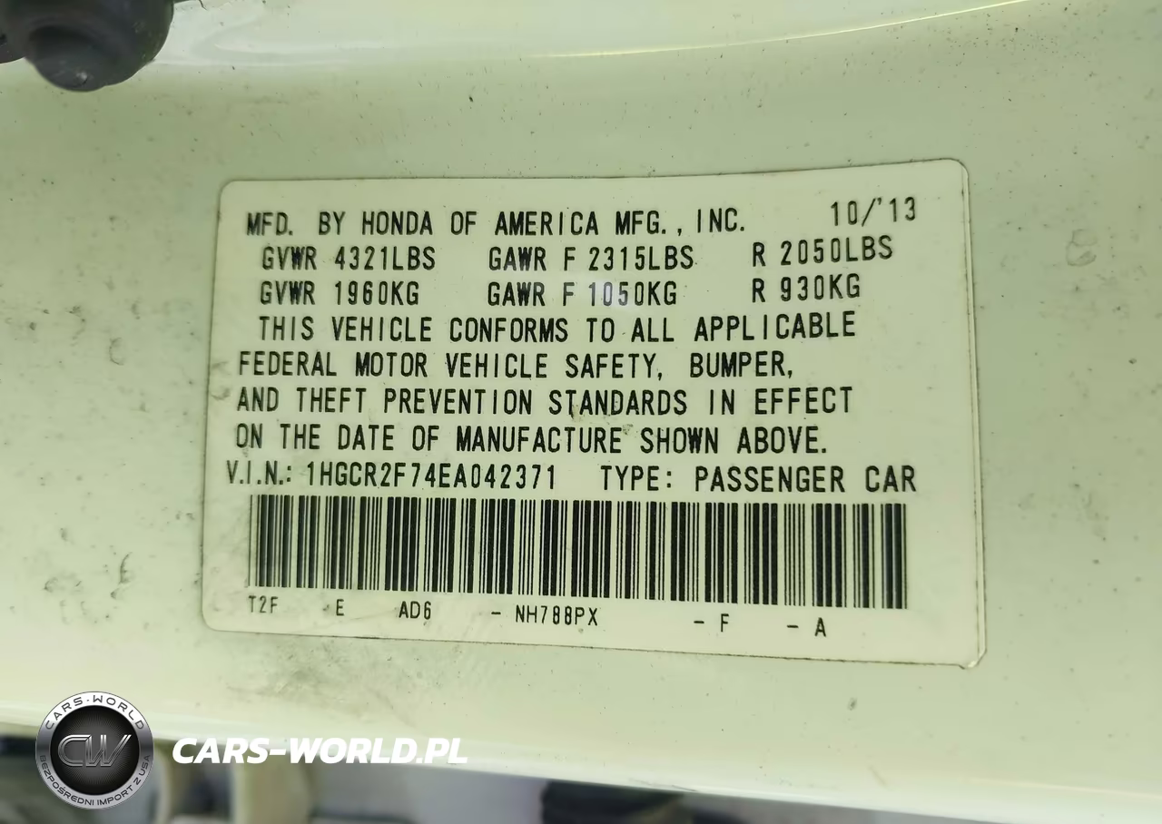 2014 Honda Accord Ex VIN:1HGCR2F74EA042371 - 9