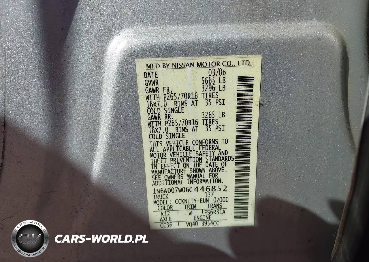 2006 Nissan Frontier Se VIN:1N6AD07W06C446852 - 9