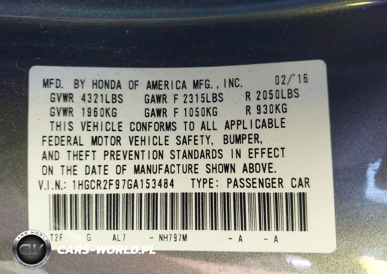 2016 Honda Accord Ex-L VIN:1HGCR2F97GA153484 - 9