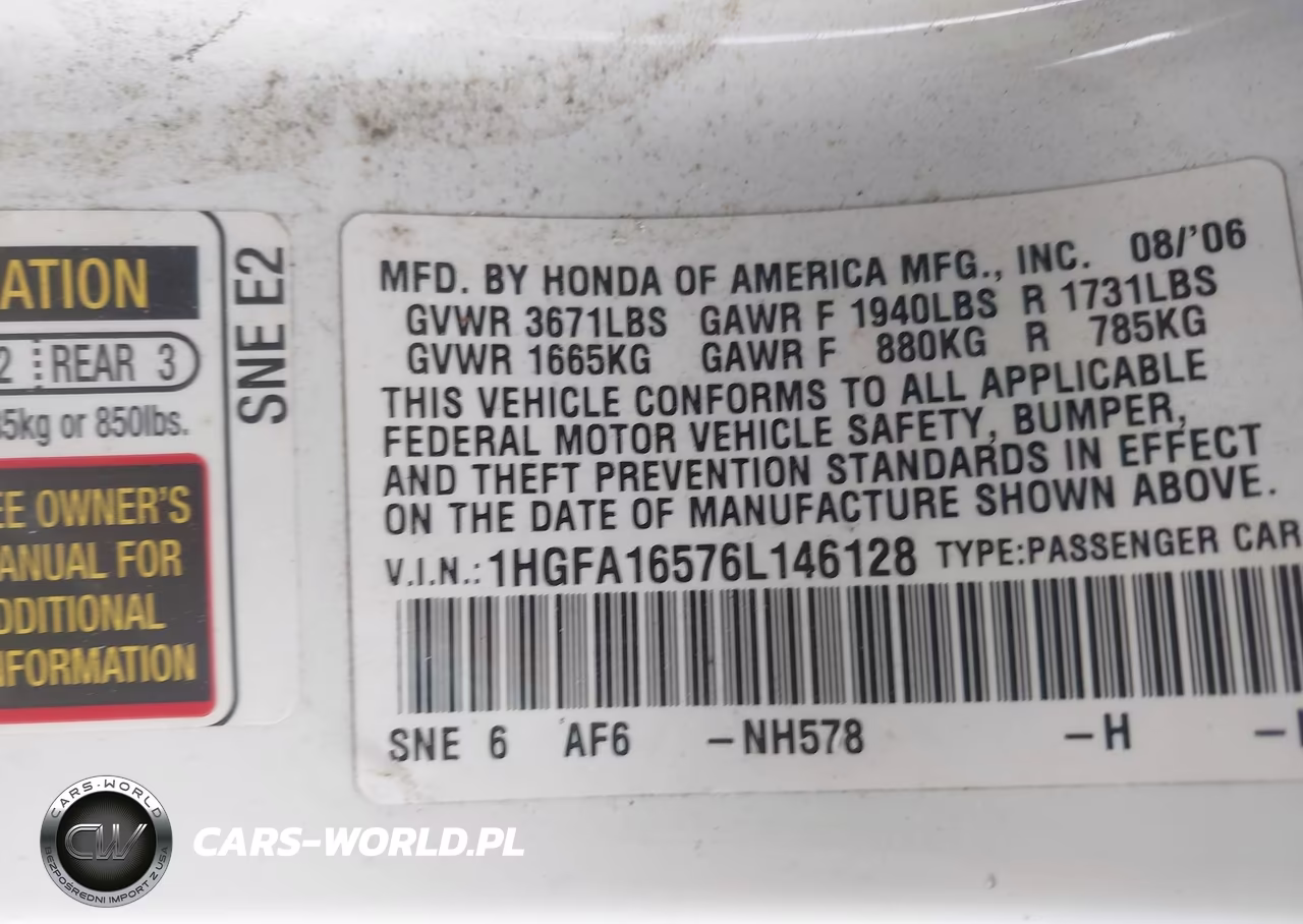 2006 Honda Civic Lx VIN:1HGFA16576L146128 - 9