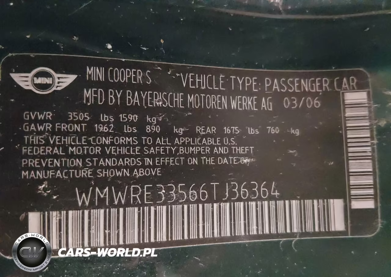 2006 Mini Cooper S VIN:WMWRE33566TJ36364 - 9