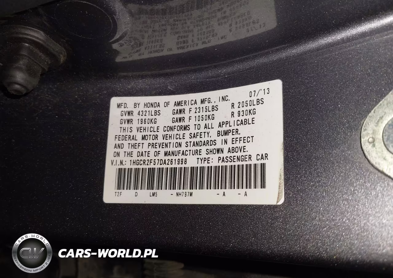 2013 Honda Accord Sport VIN:1HGCR2F57DA261998 - 9