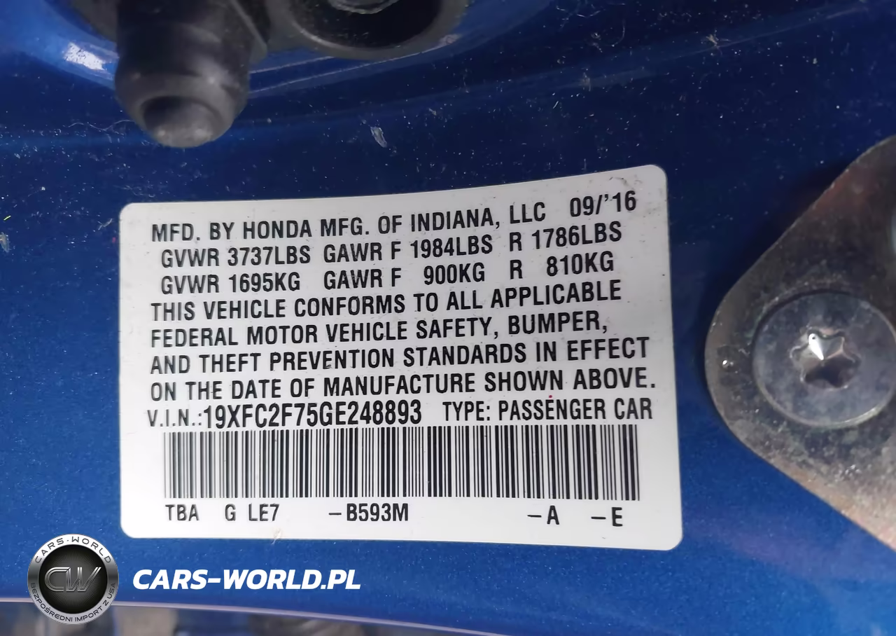 2016 Honda Civic Ex VIN:19XFC2F75GE248893 - 9