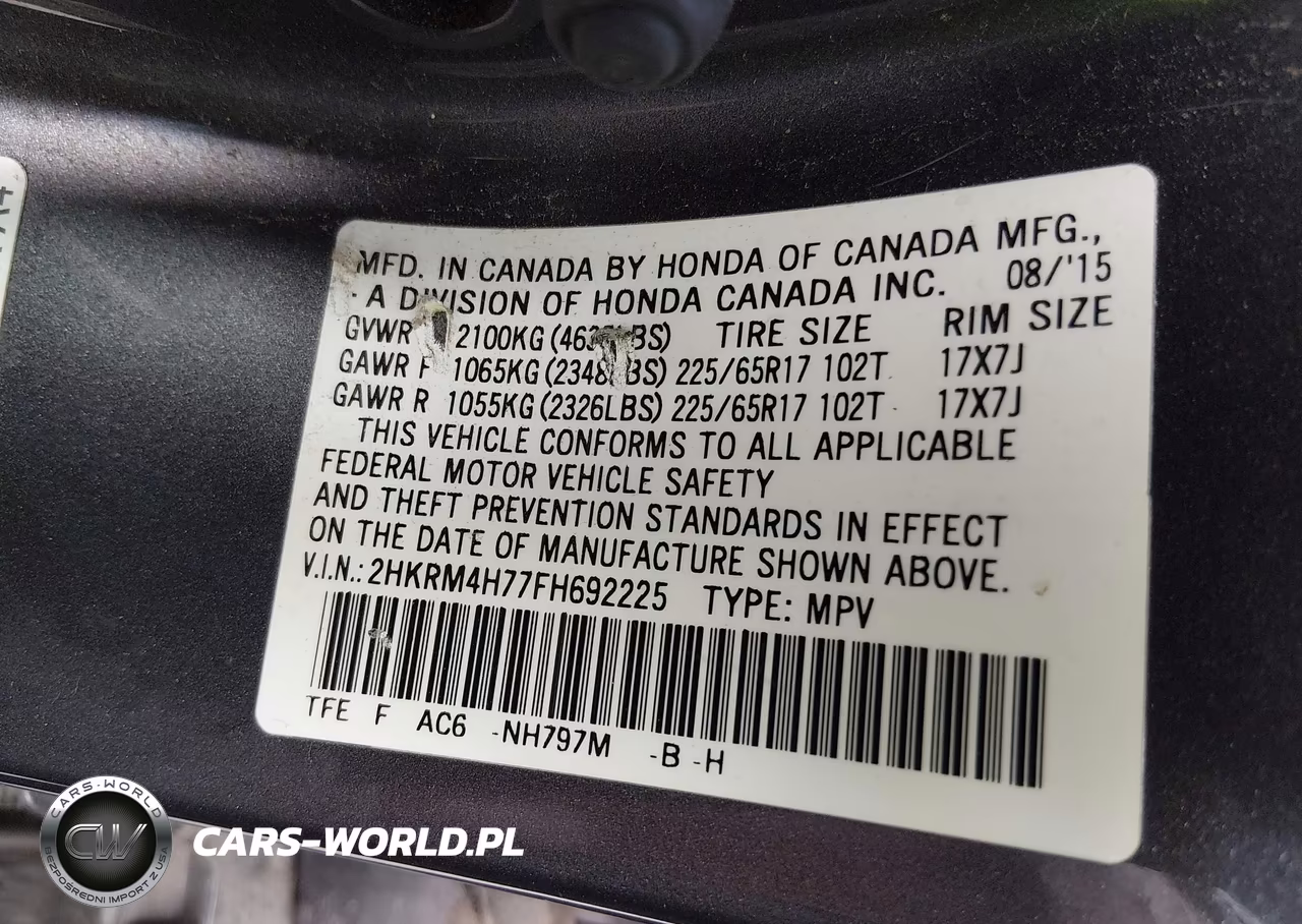 2015 Honda Cr-V Ex-L VIN:2HKRM4H77FH692225 - 9
