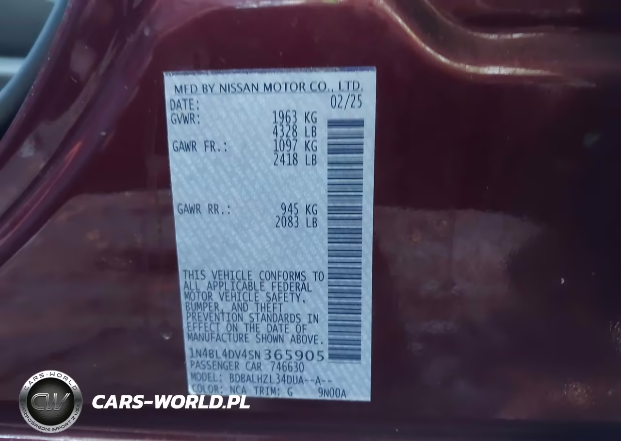 2025 Nissan Altima Sv Fwd VIN:1N4BL4DV4SN365905 - 9