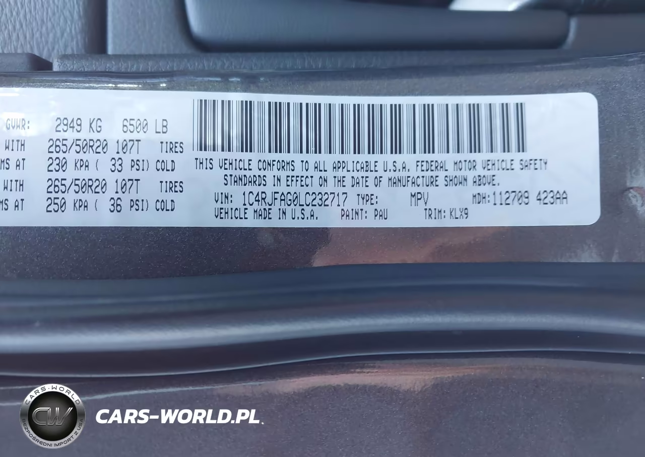 2020 Jeep Grand Cherokee Altitude 4X4 VIN:1C4RJFAG0LC232717 - 9