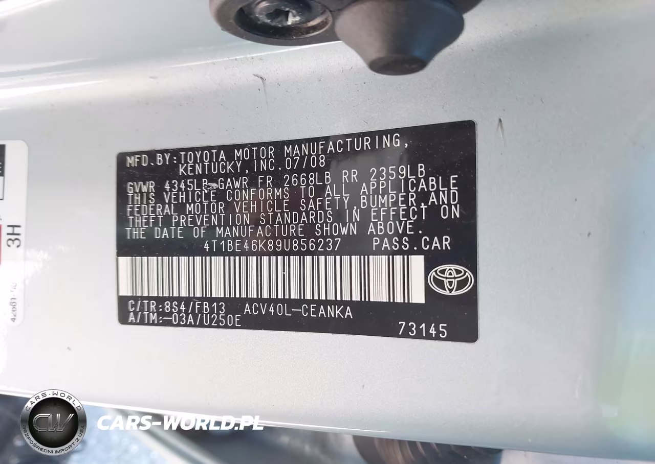 2009 Toyota Camry Le VIN:4T1BE46K89U856237 - 9