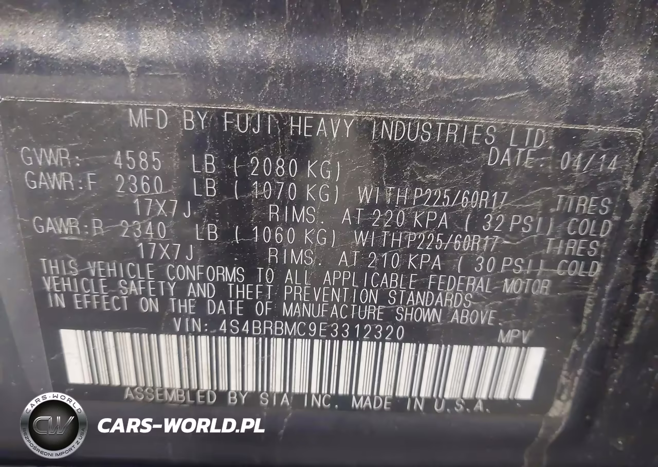 2014 Subaru Outback 2.5I Limited VIN:4S4BRBMC9E3312320 - 9
