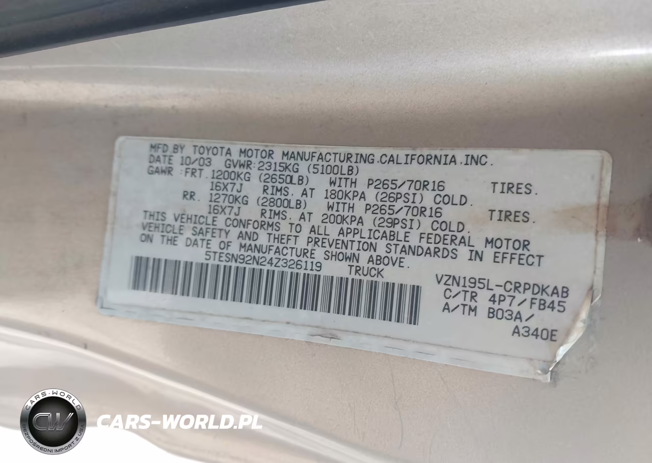 2004 Toyota Tacoma Prerunner V6 VIN:5TESN92N24Z326119 - 9