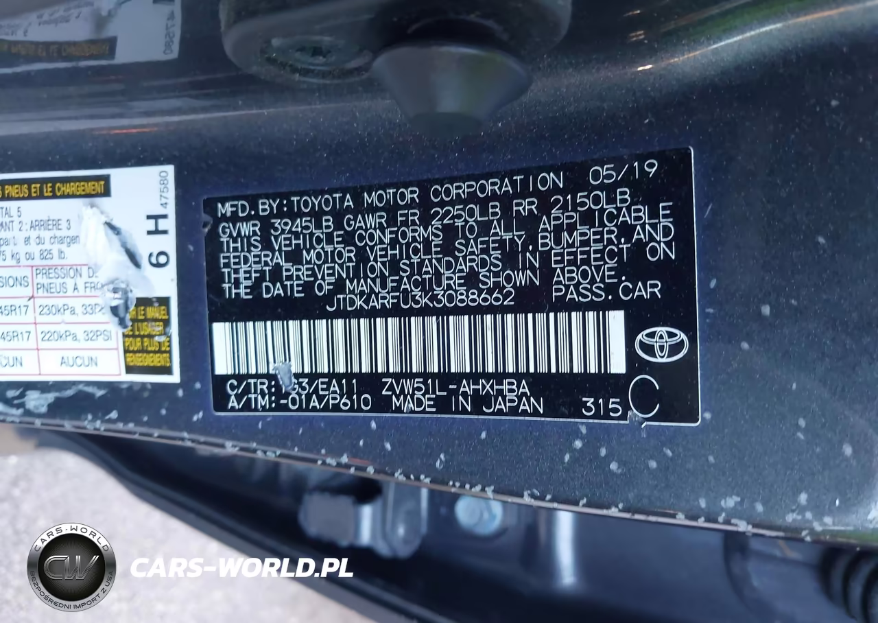 2019 Toyota Prius Limited VIN:JTDKARFU3K3088662 - 9