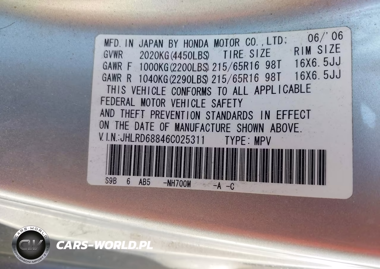 2006 Honda Cr-V Ex VIN:JHLRD68846C025311 - 9