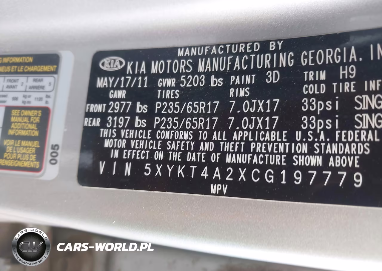 2012 Kia Sorento Lx V6 VIN:5XYKT4A2XCG197779 - 9