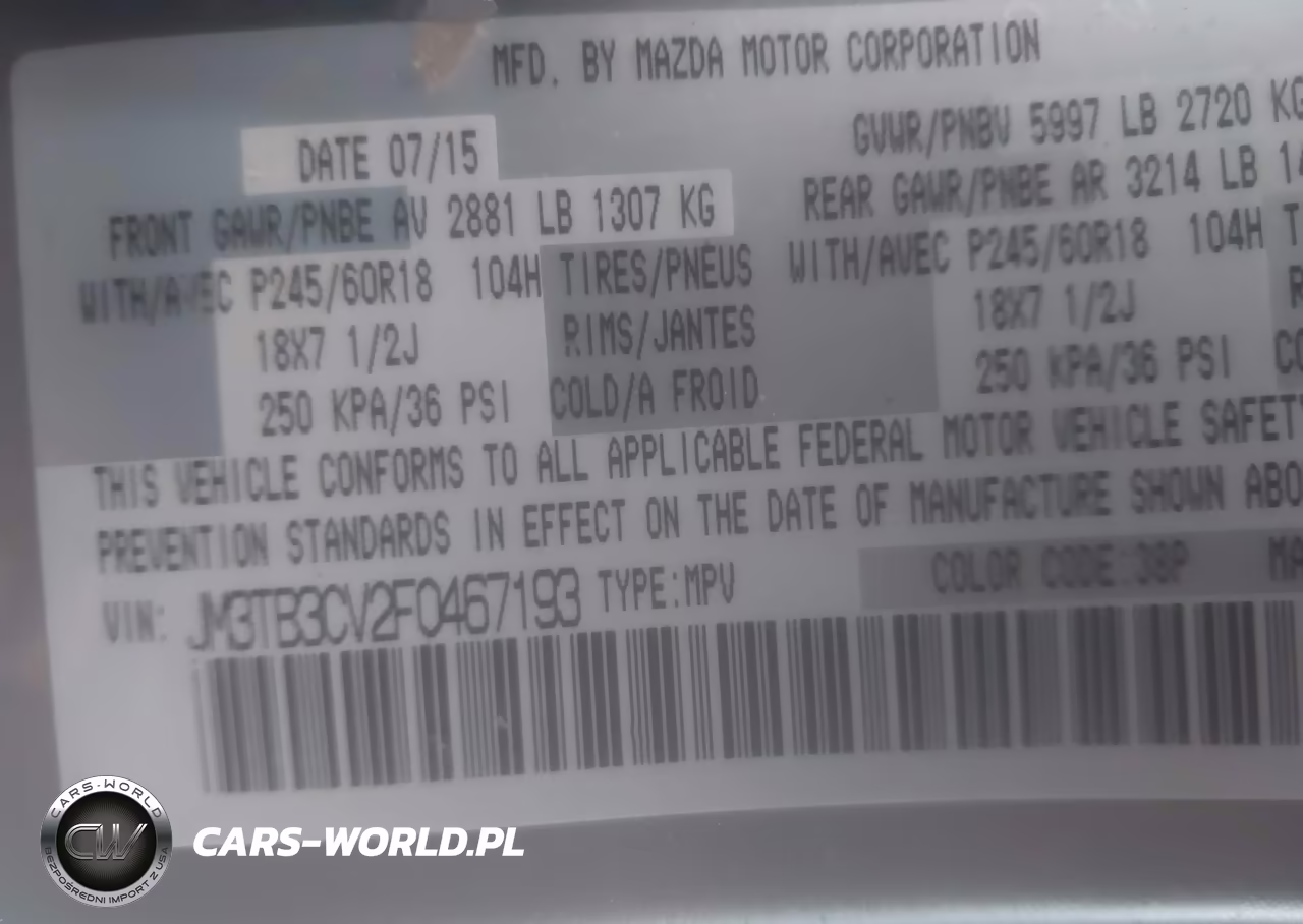 2015 Mazda Cx-9 Touring VIN:JM3TB3CV2F0467193 - 9