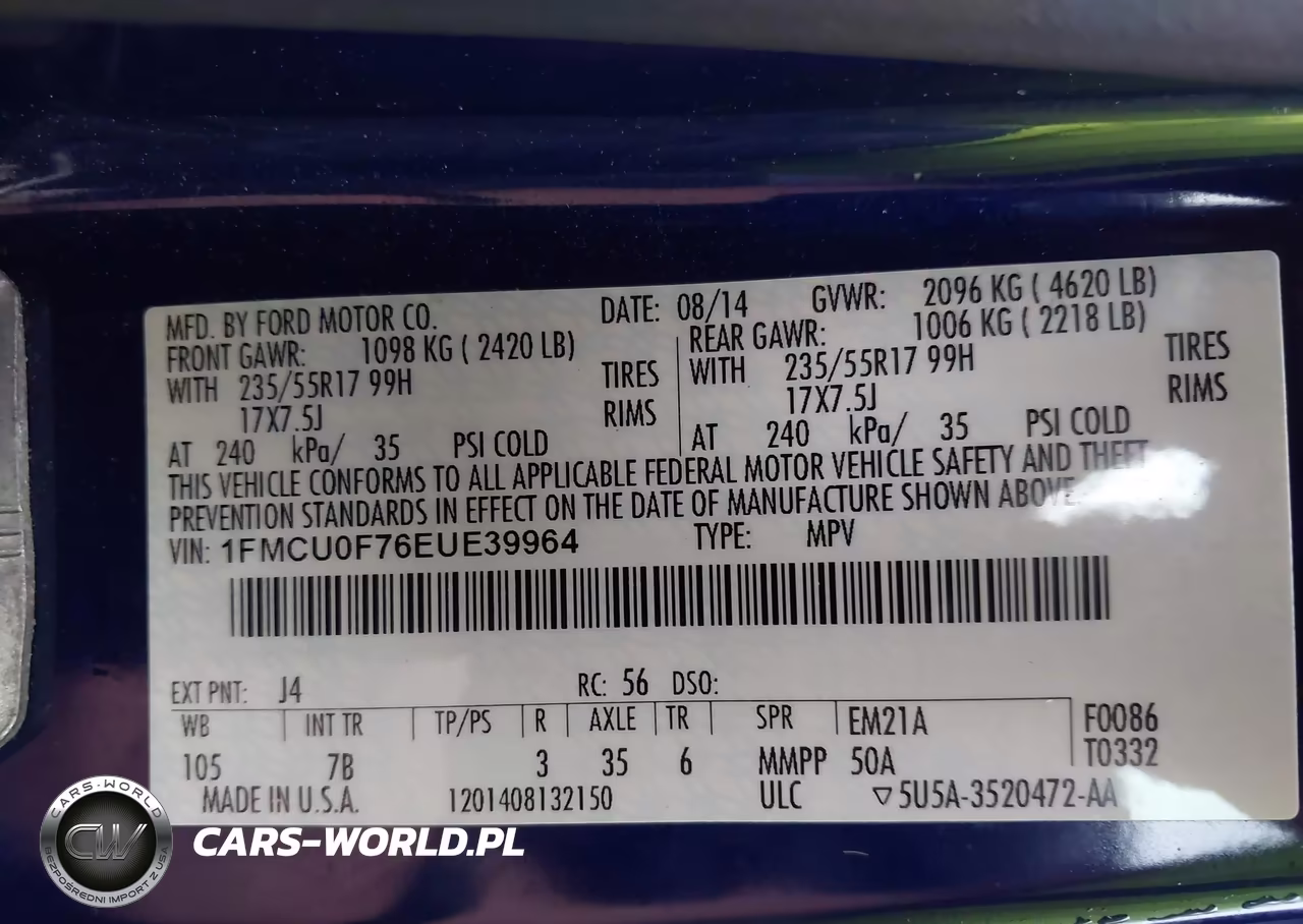 2014 Ford Escape S VIN:1FMCU0F76EUE39964 - 9