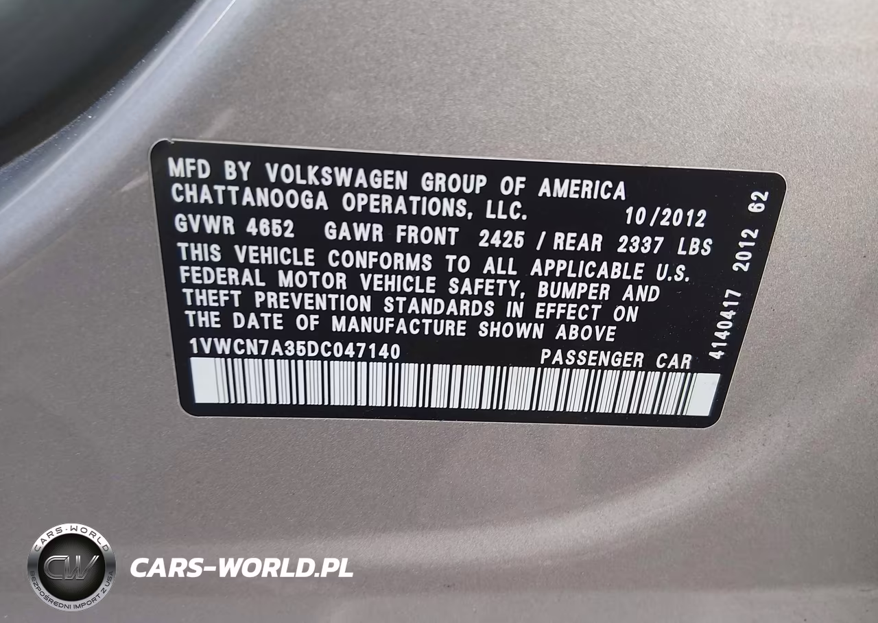 2013 Volkswagen Passat 2.0L Tdi Sel Premium VIN:1VWCN7A35DC047140 - 9