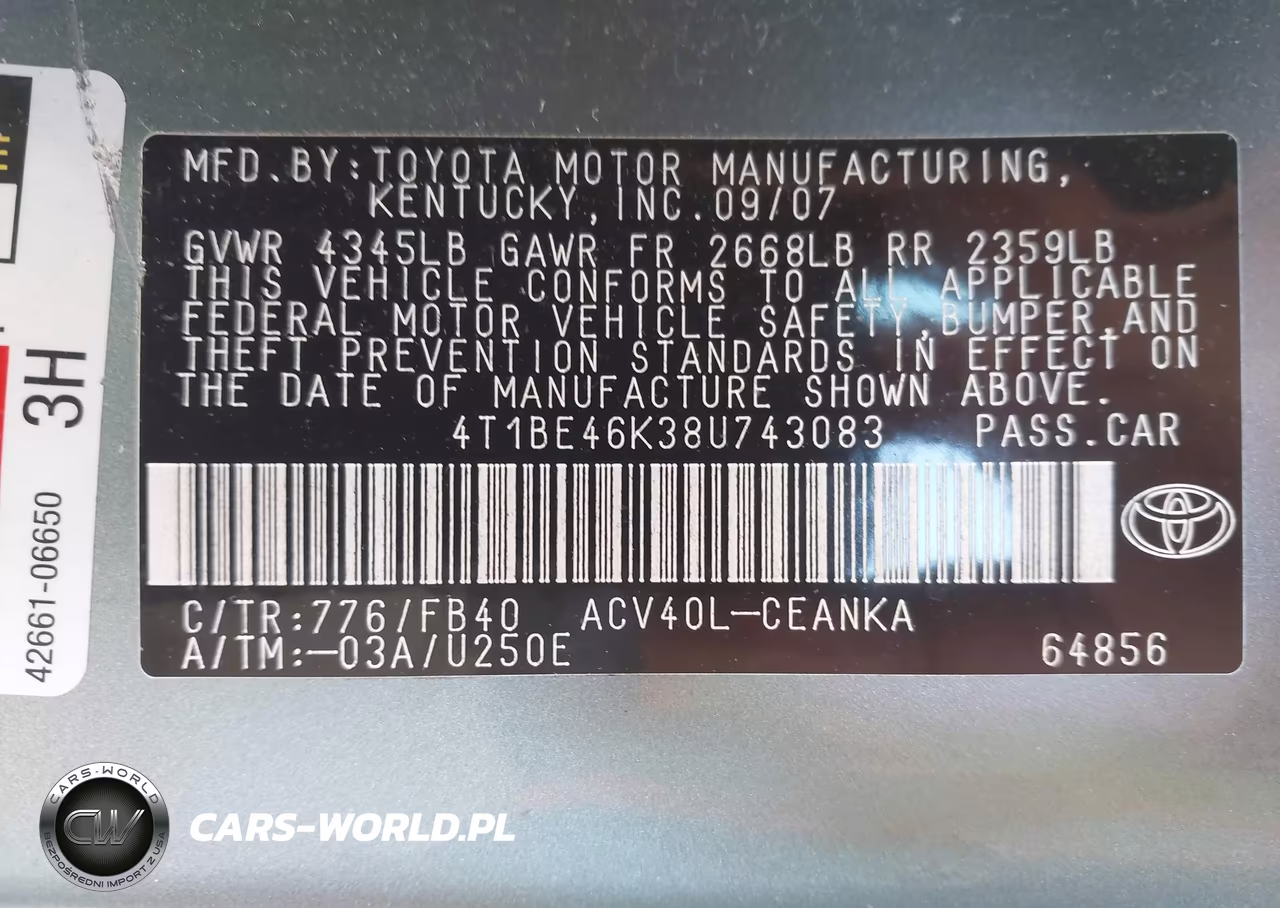 2008 Toyota Camry Le VIN:4T1BE46K38U743083 - 9