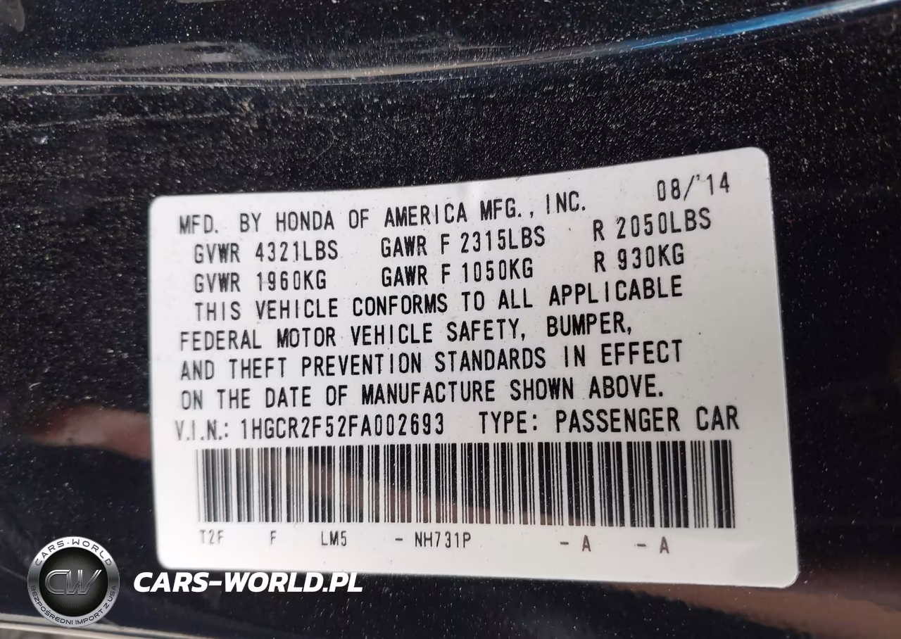 2015 Honda Accord Sport VIN:1HGCR2F52FA002693 - 9
