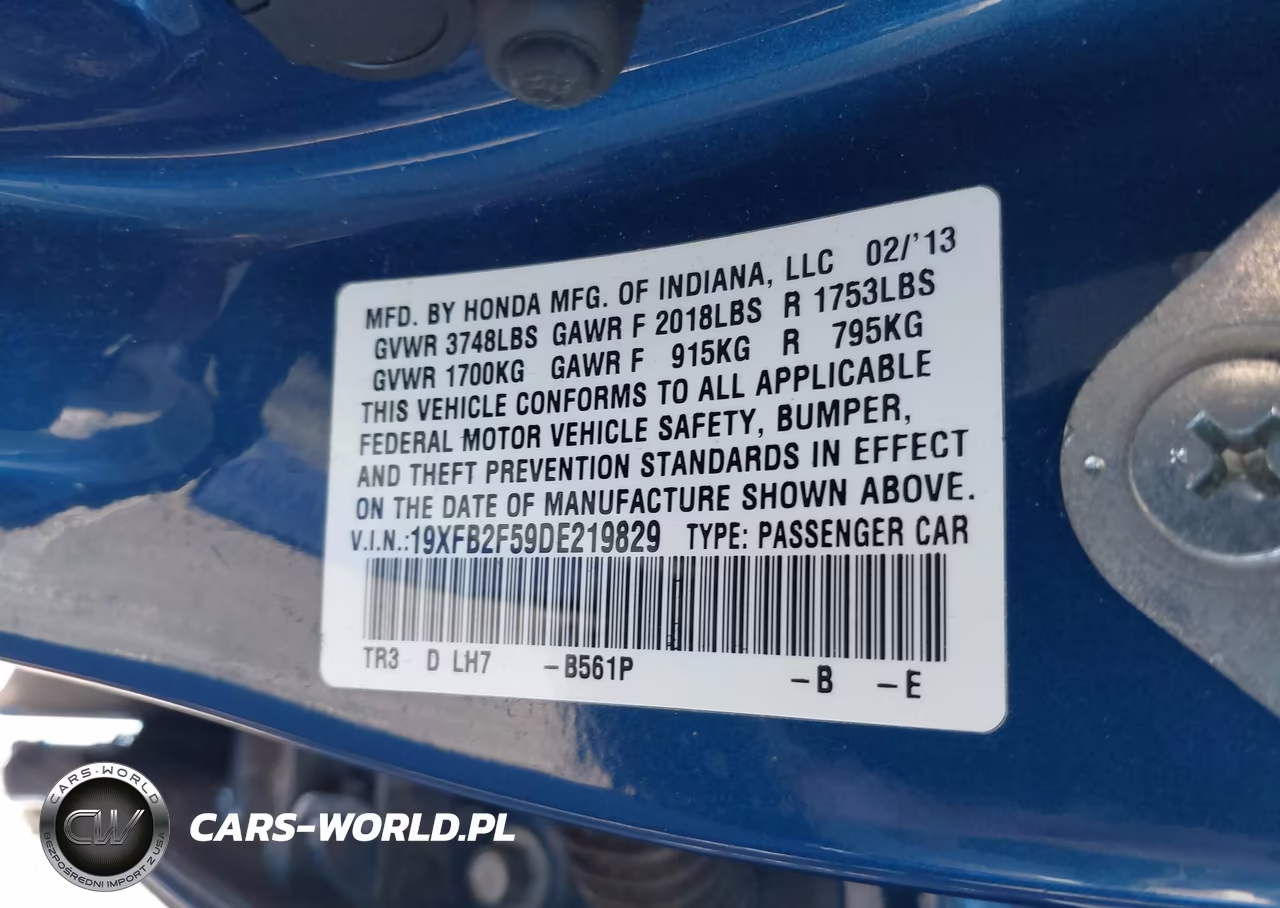 2013 Honda Civic Lx VIN:19XFB2F59DE219829 - 9