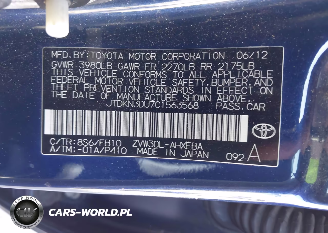 2012 Toyota Prius Two VIN:JTDKN3DU7C1563568 - 9