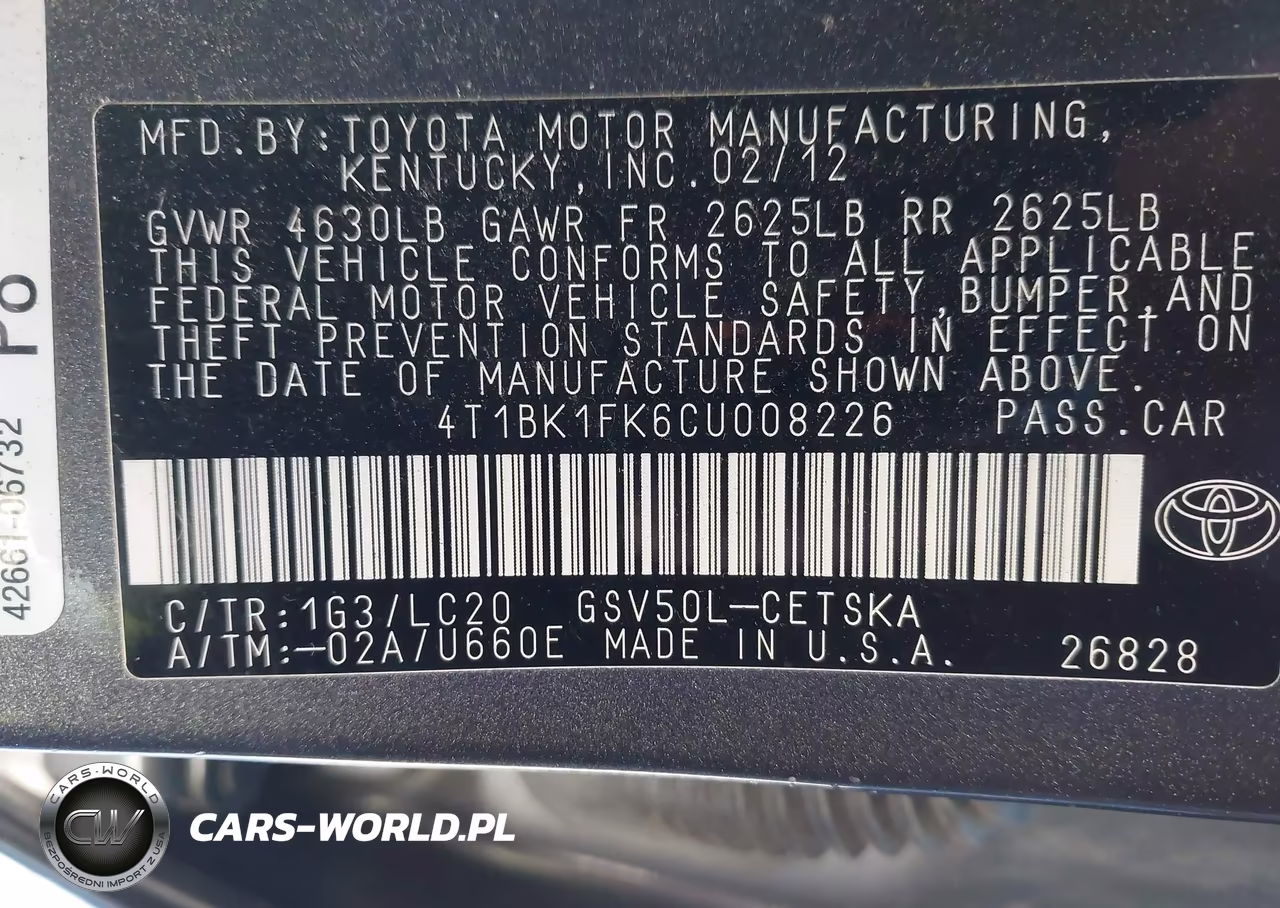 2012 Toyota Camry Se V6 VIN:4T1BK1FK6CU008226 - 9