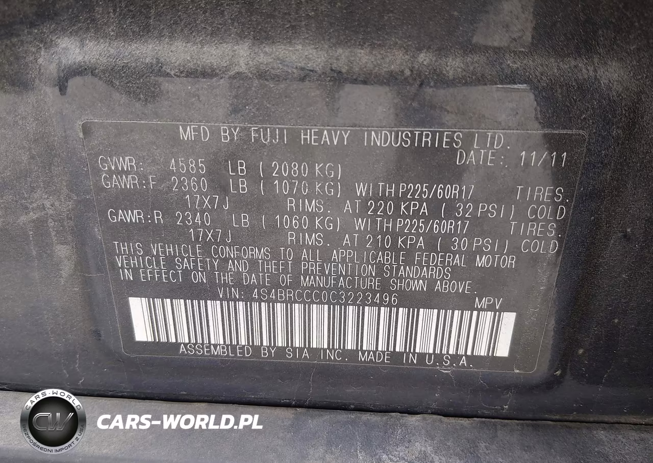 2012 Subaru Outback 2.5I Premium VIN:4S4BRCCC0C3223496 - 9