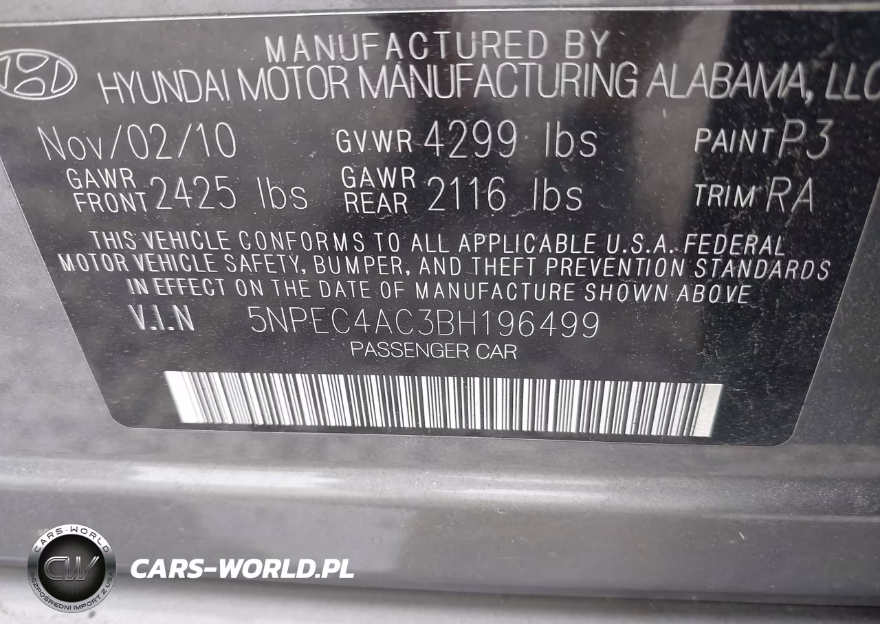 2011 Hyundai Sonata Se VIN:5NPEC4AC3BH196499 - 9