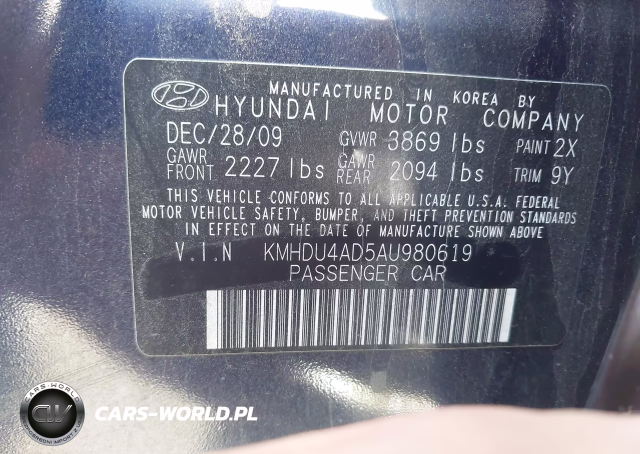 2010 Hyundai Elantra Gls VIN:KMHDU4AD5AU980619 - 9