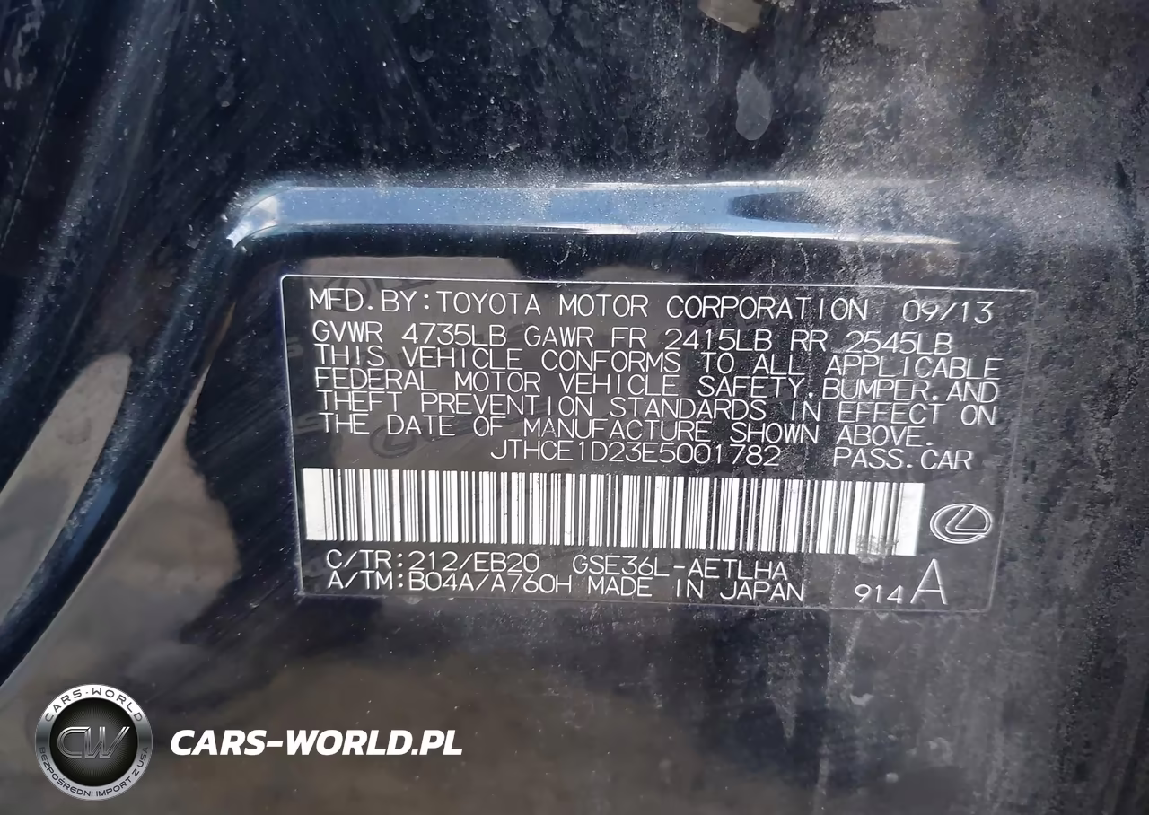 2014 Lexus Is 350 VIN:JTHCE1D23E5001782 - 9