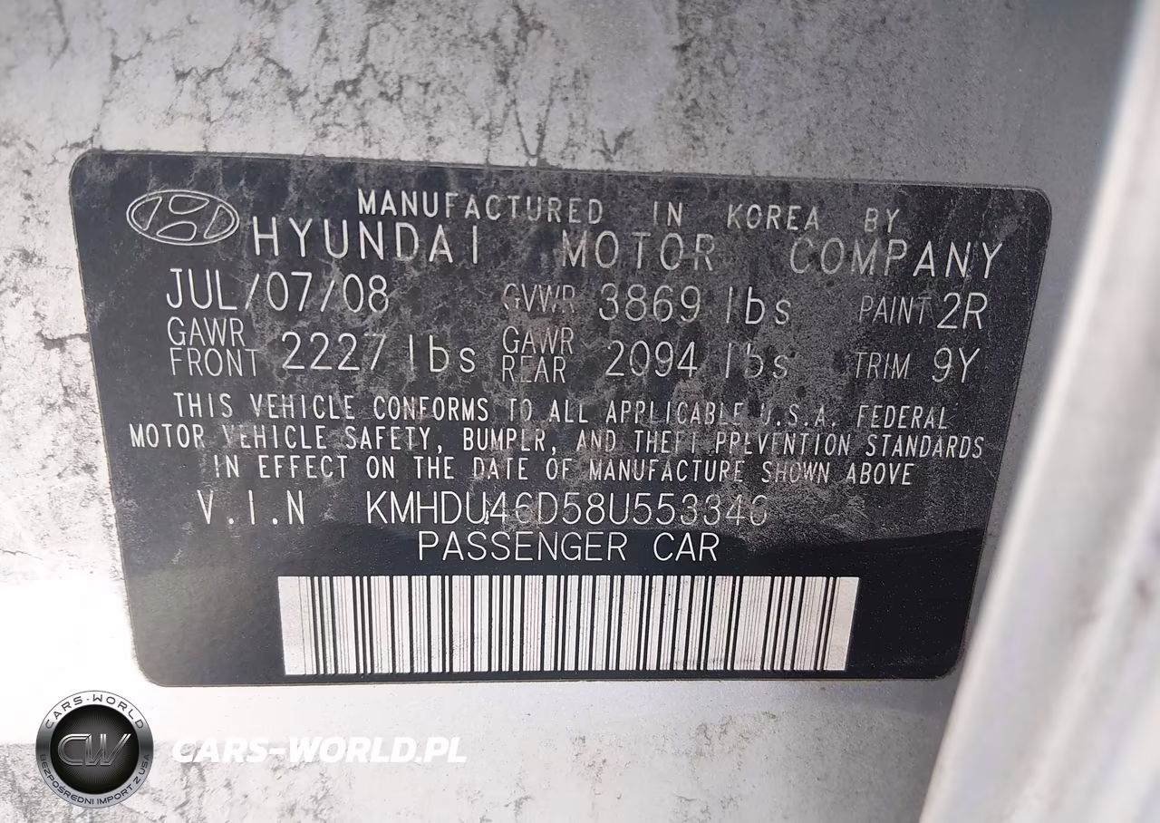 2008 Hyundai Elantra Gls-Se VIN:KMHDU46D58U553346 - 9