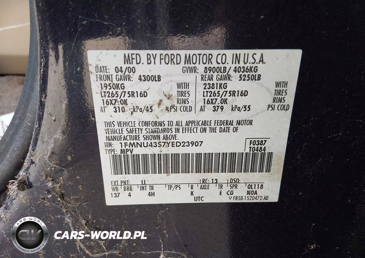 2000 Ford Excursion Limited VIN:1FMNU43S7YED23907 - 9