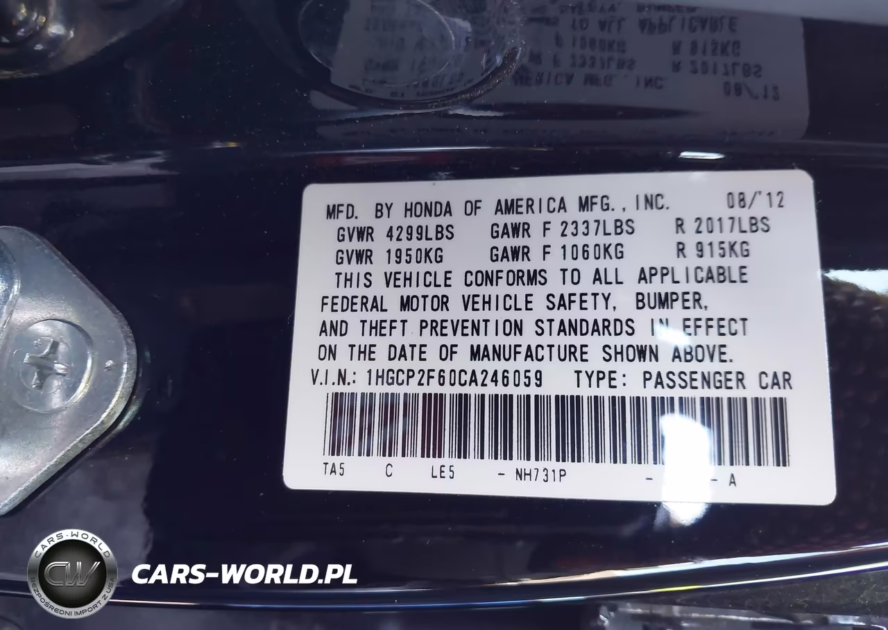 2012 Honda Accord 2.4 Se VIN:1HGCP2F60CA246059 - 9