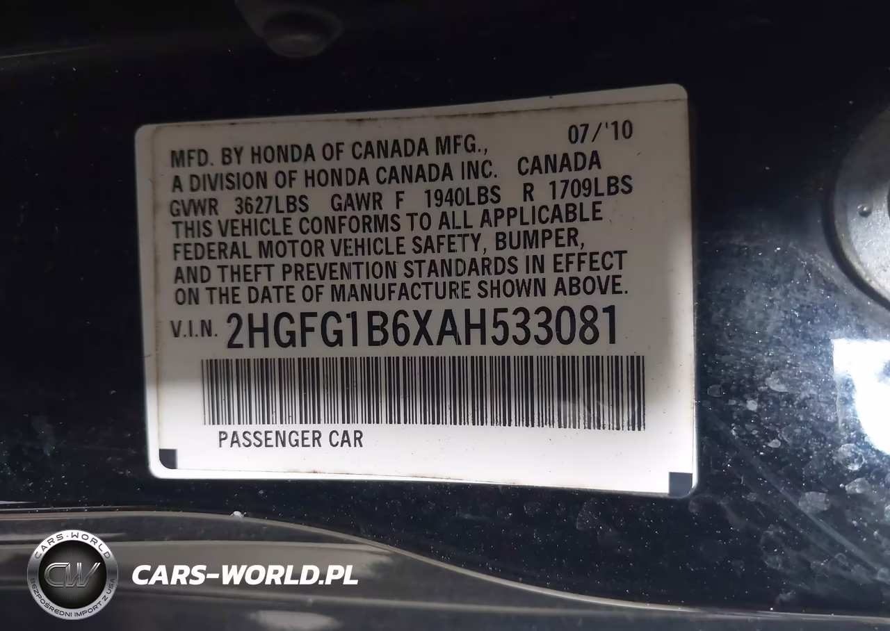 2010 Honda Civic Lx VIN:2HGFG1B6XAH533081 - 9