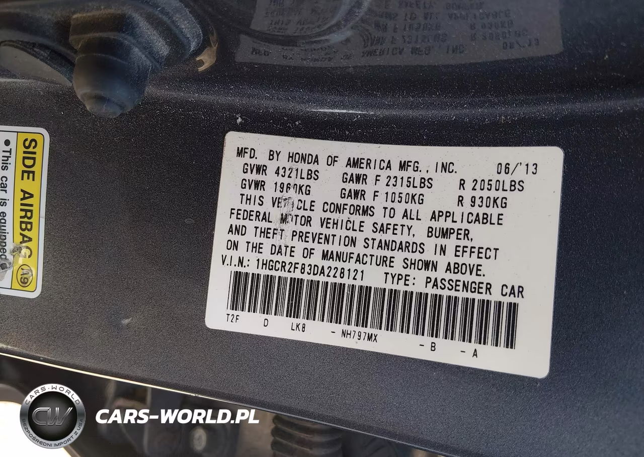 2013 Honda Accord Ex-L VIN:1HGCR2F83DA228121 - 9