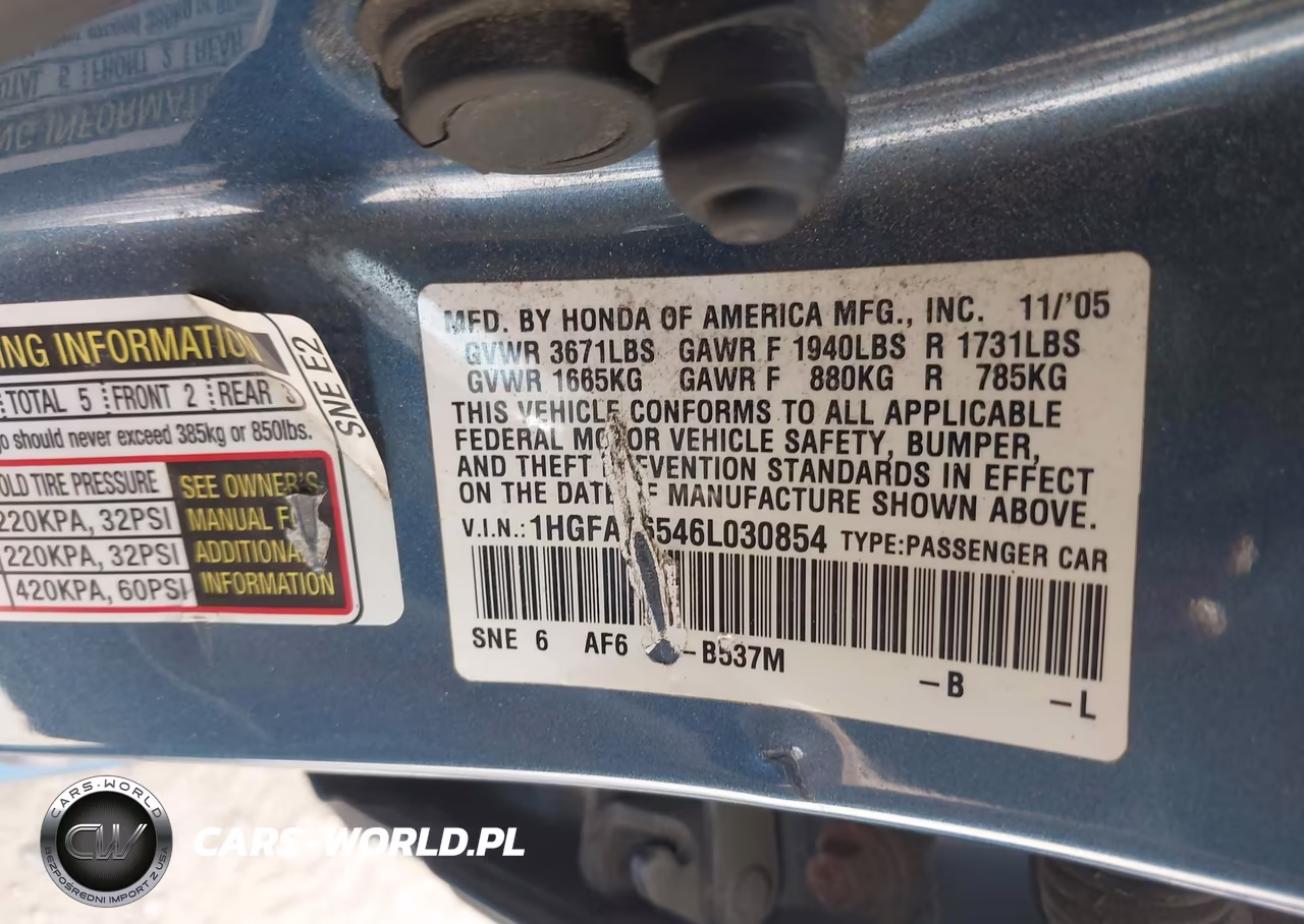2006 Honda Civic Lx VIN:1HGFA16546L030854 - 9