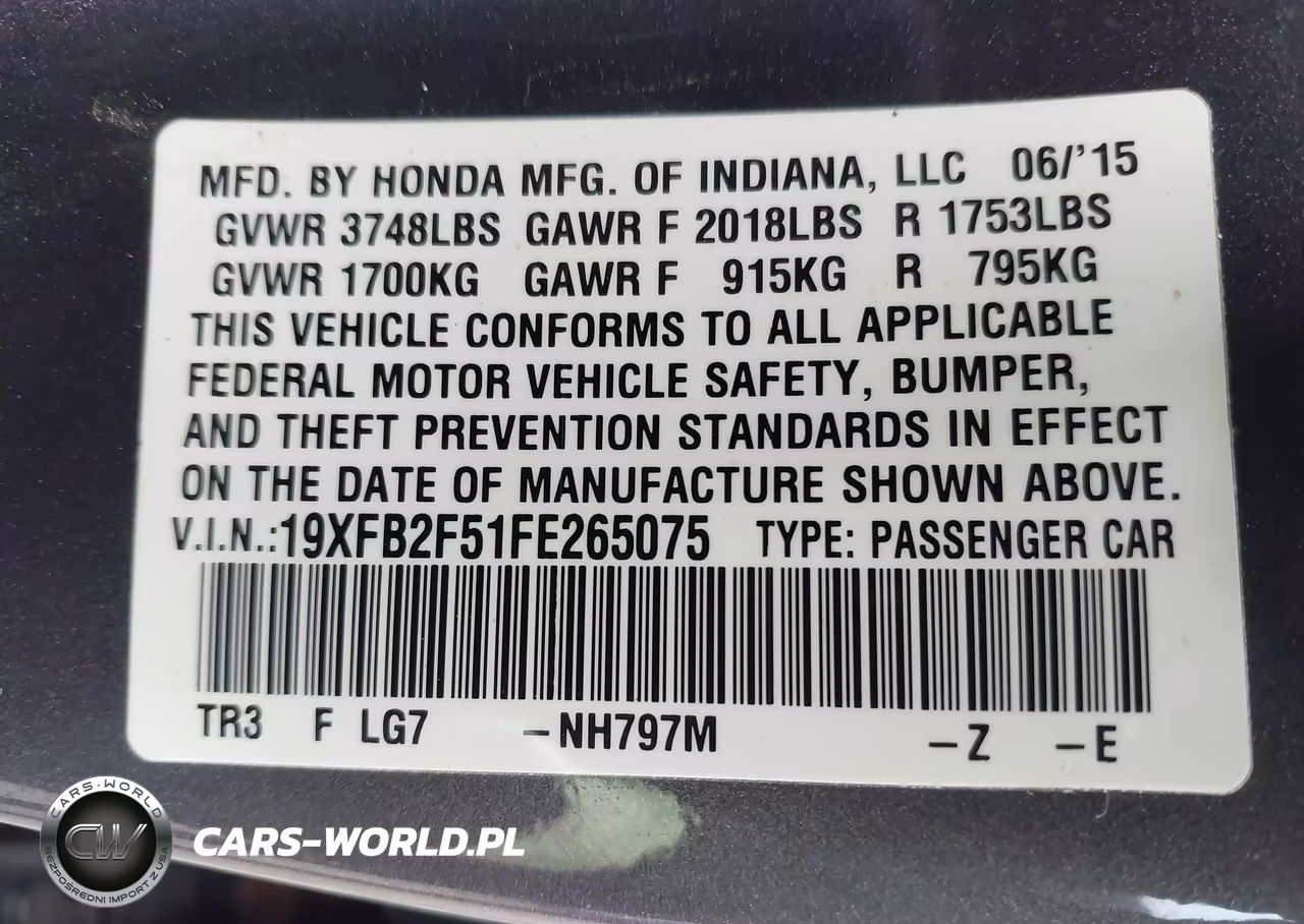 2015 Honda Civic Lx VIN:19XFB2F51FE265075 - 9