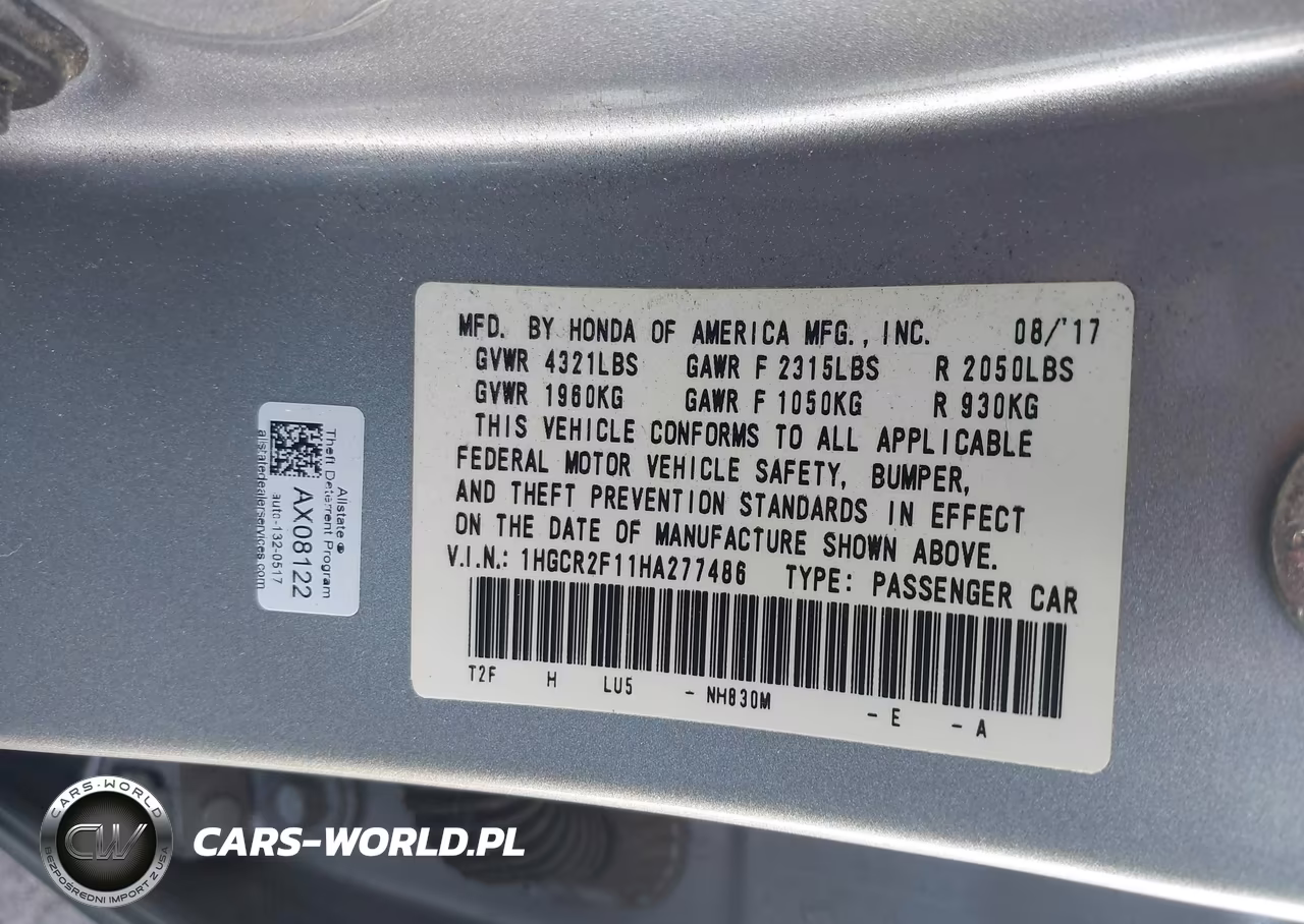 2017 Honda Accord Sport Se VIN:1HGCR2F11HA277486 - 9