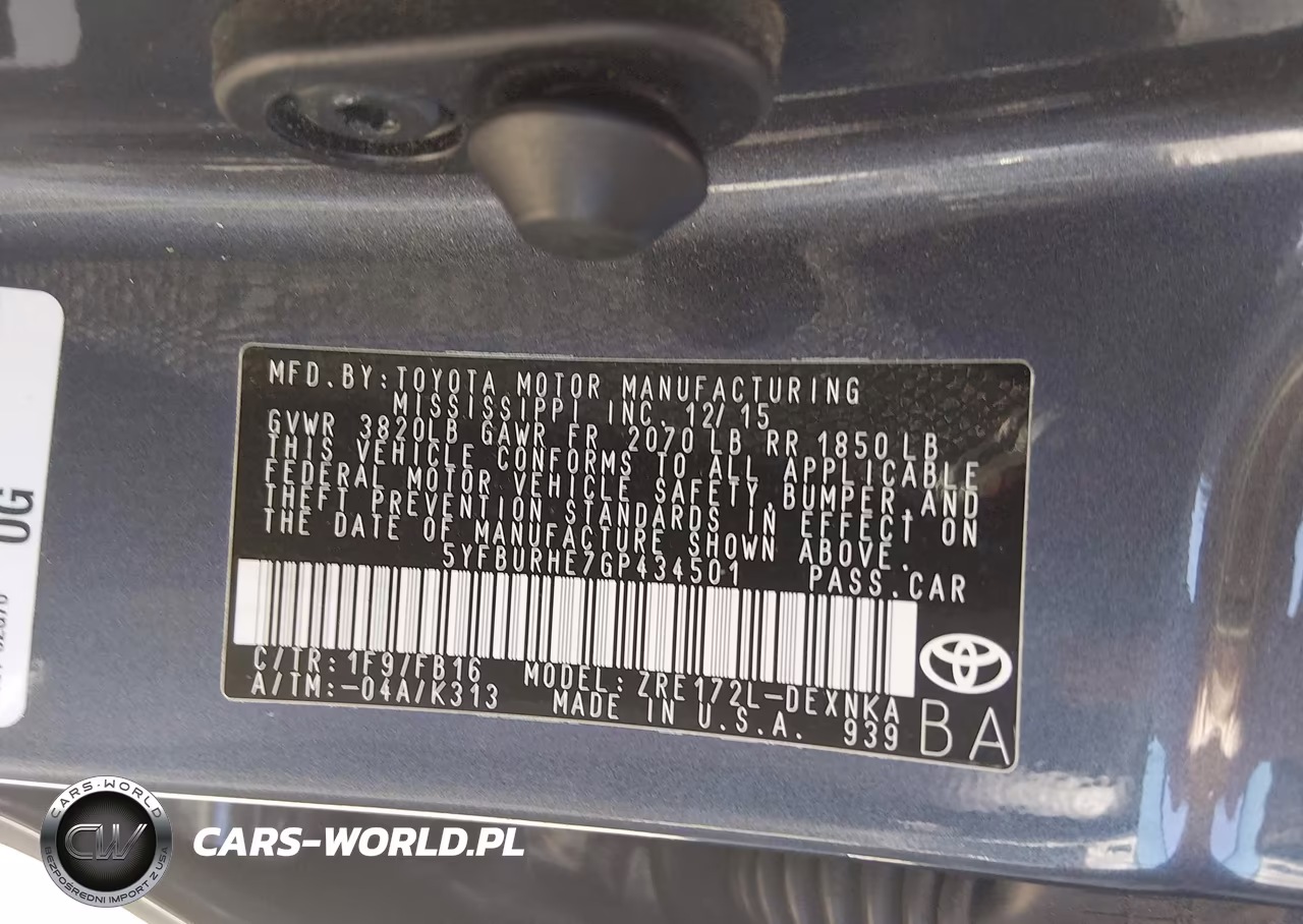 2016 Toyota Corolla Le Plus VIN:5YFBURHE7GP434501 - 9