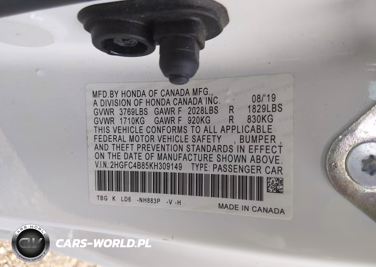 2019 Honda Civic Sport VIN:2HGFC4B85KH309149 - 9