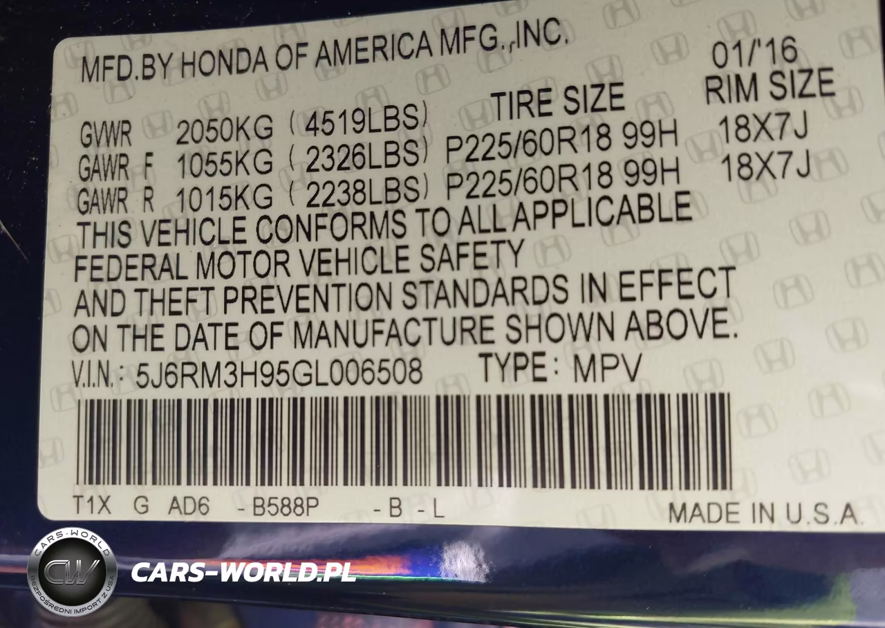 2016 Honda Cr-V Touring VIN:5J6RM3H95GL006508 - 9