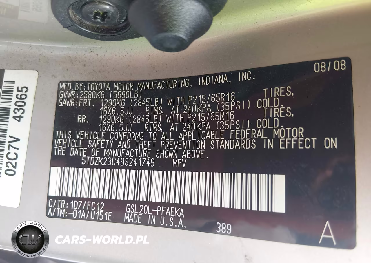 2009 Toyota Sienna Le VIN:5TDZK23C49S241749 - 9